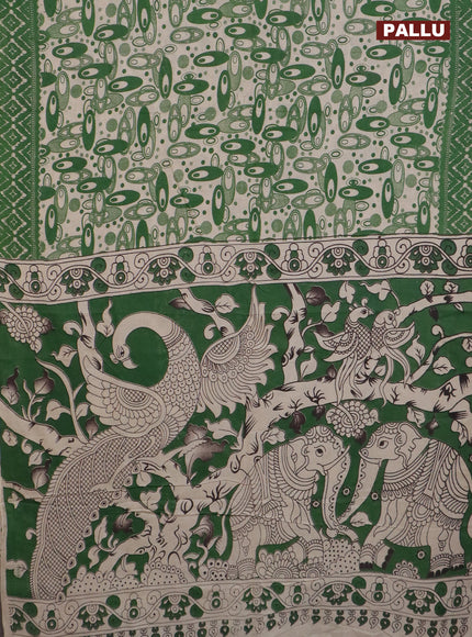 Kalamkari cotton saree beige and green with geometric prints and printed border