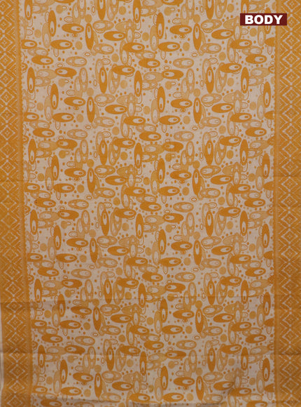 Kalamkari cotton saree beige and mango yellow with geometric prints and printed border