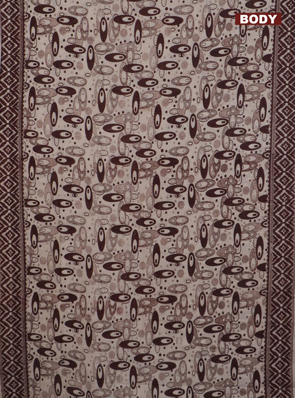 Kalamkari cotton saree beige and brown with geometric prints and printed border