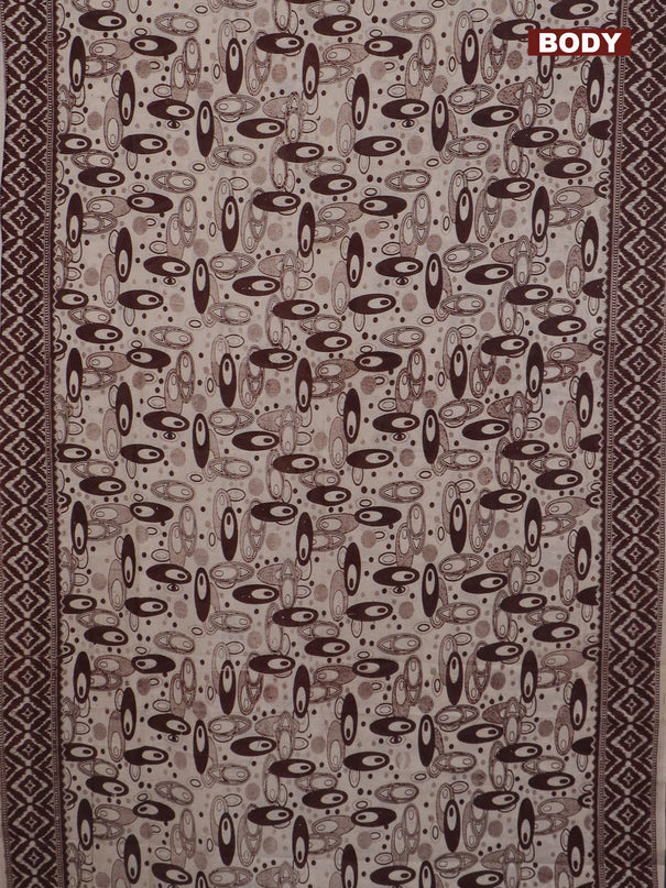 Kalamkari cotton saree beige and brown with geometric prints and printed border