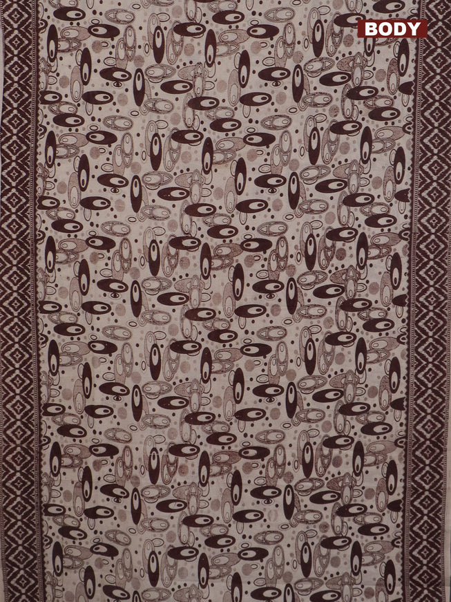 Kalamkari cotton saree beige and brown with geometric prints and printed border