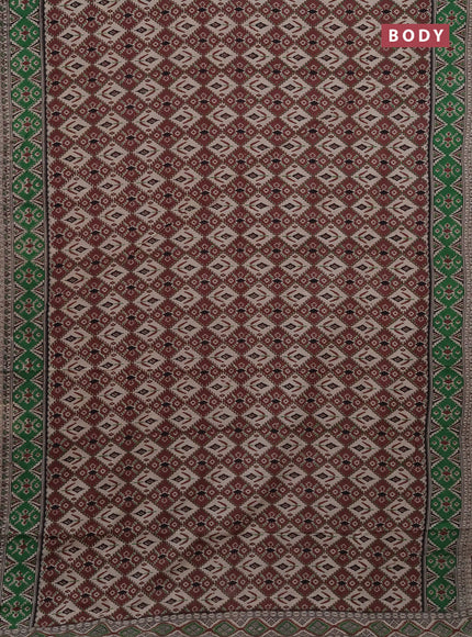 Kalamkari cotton saree maroon beige and green with allover ikat prints and printed border