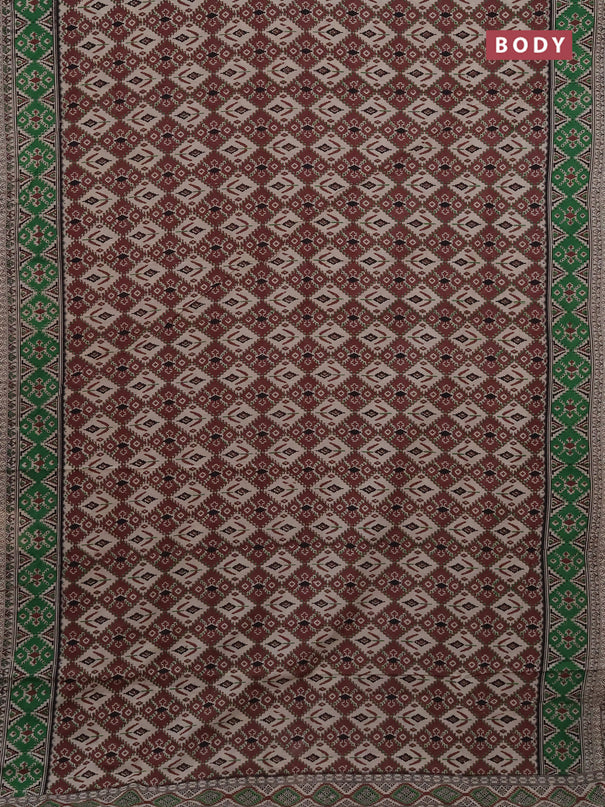 Kalamkari cotton saree maroon beige and green with allover ikat prints and printed border