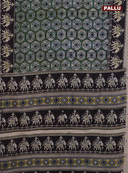 Kalamkari cotton saree green and black with batik butta prints and printed border