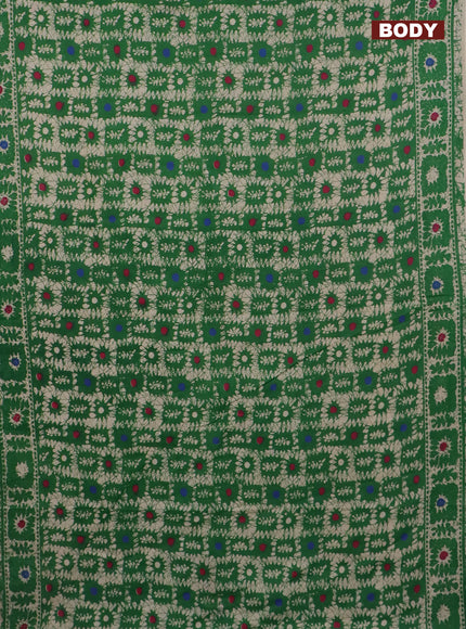 Kalamkari cotton saree green and beige with batik prints and printed border