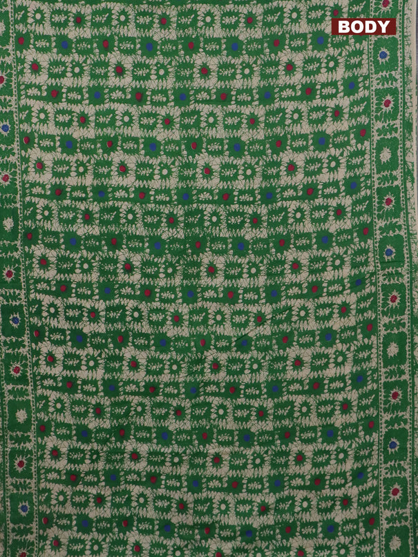 Kalamkari cotton saree green and beige with batik prints and printed border