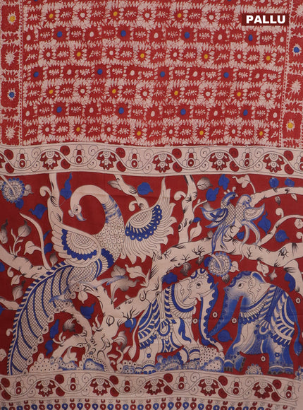 Kalamkari cotton saree maroon and beige with batik prints and printed border