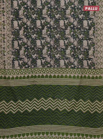 Kalamkari cotton saree greyish green and beige with allover prints and printed border