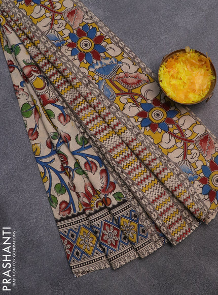 Kalamkari cotton saree cream with allover prints and printed border