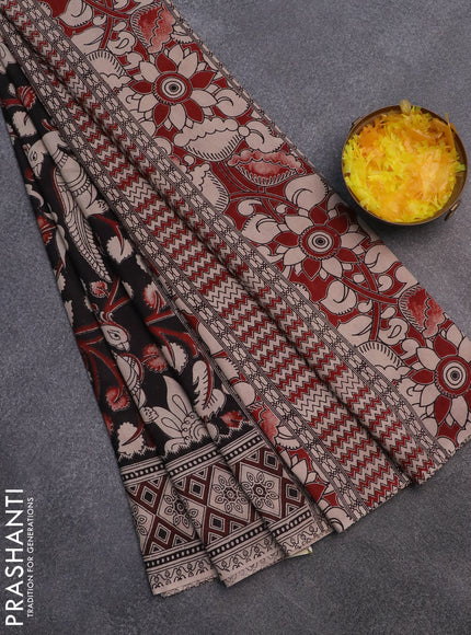 Kalamkari cotton saree black and beige with allover prints and printed border