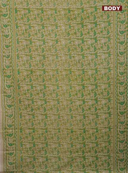 Kalamkari cotton saree mehendi green with allover batik prints and printed border