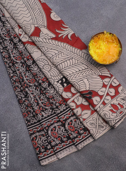 Kalamkari cotton saree black with allover batik prints and printed border