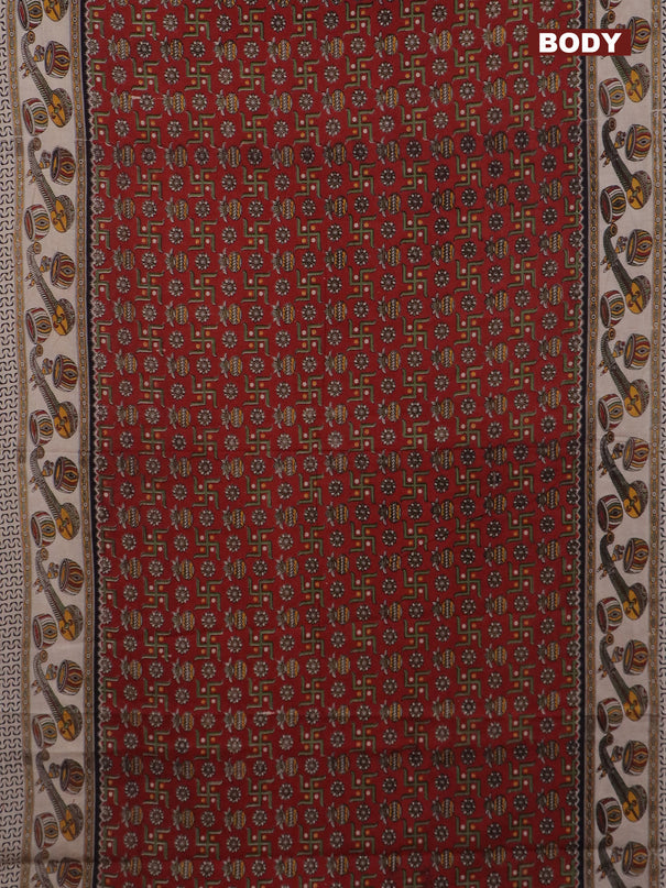 Kalamkari cotton saree maroon and beige with allover prints and printed border