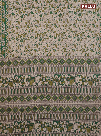 Kalamkari cotton saree beige and green with allover prints and printed border