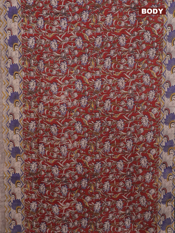 Kalamkari cotton saree maroon and beige with allover prints and printed border