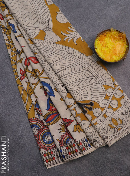 Kalamkari cotton saree beige with allover prints and printed border