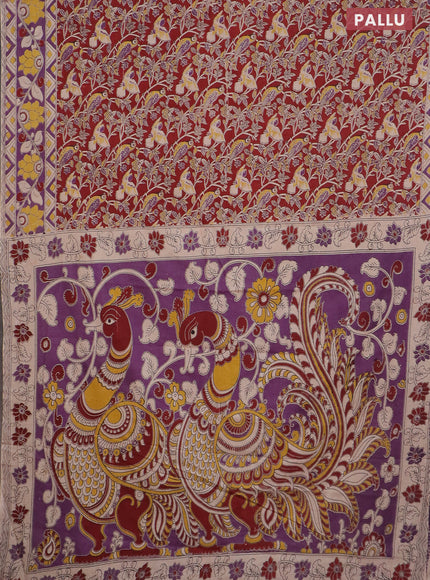 Kalamkari cotton saree maroon and purple with allover prints and printed border