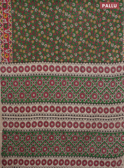 Kalamkari cotton saree green and red with allover prints and printed border