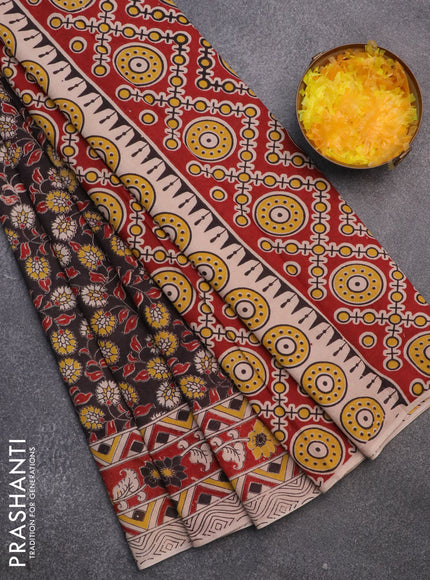 Kalamkari cotton saree black and maroon with allover prints and printed border