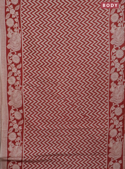 Kalamkari cotton saree beige and red with allover zig zag prints and printed border