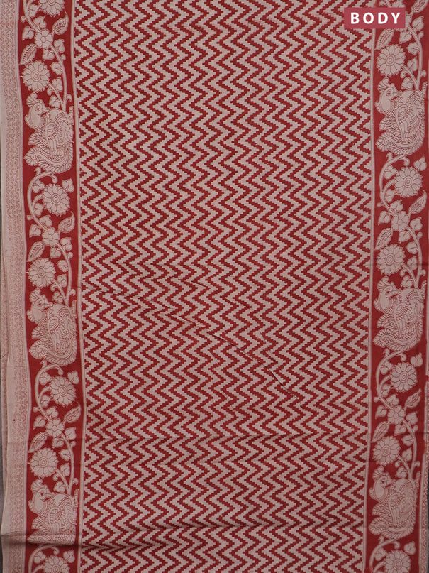 Kalamkari cotton saree beige and red with allover zig zag prints and printed border