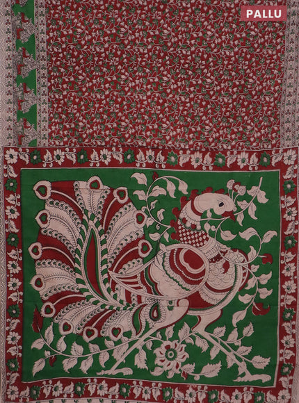 Kalamkari cotton saree maroon and green with allover prints and printed border