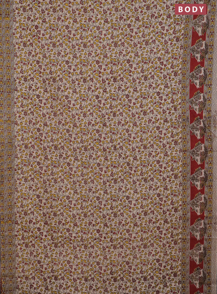 Kalamkari cotton saree beige and maroon with allover prints and printed border