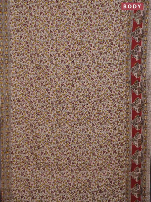 Kalamkari cotton saree beige and maroon with allover prints and printed border