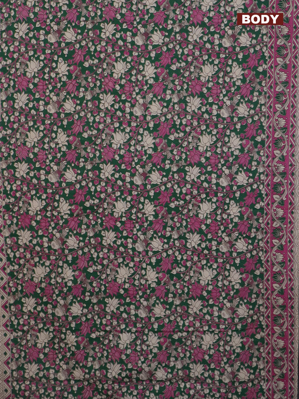 Kalamkari cotton saree green and pink with allover prints and printed border