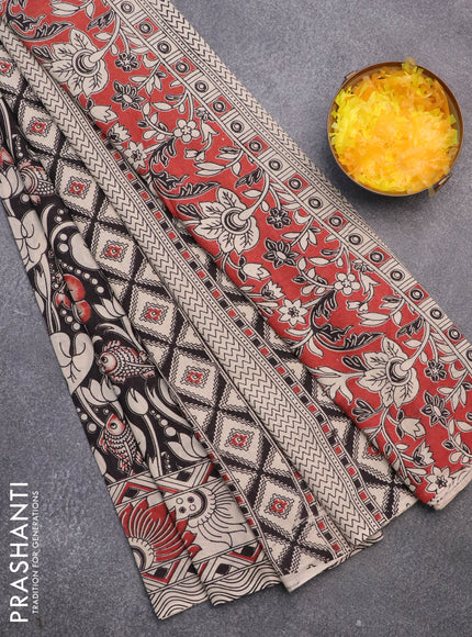 Kalamkari cotton saree black and beige maroon with allover prints and printed border