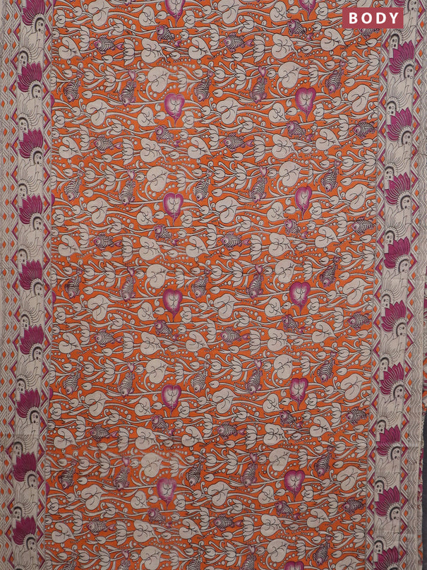 Kalamkari cotton saree orange and beige pink with allover prints and printed border