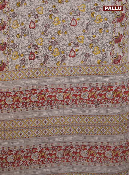 Kalamkari cotton saree beige and yellow maroon with allover prints and printed border