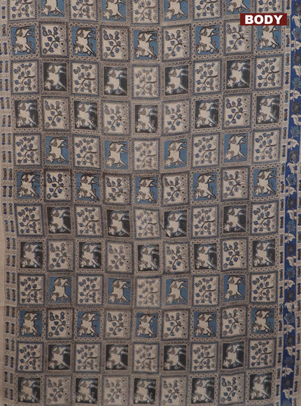 Kalamkari cotton saree pastel blue beige and blue with allover prints and printed border