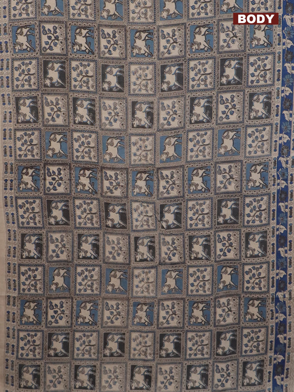 Kalamkari cotton saree pastel blue beige and blue with allover prints and printed border