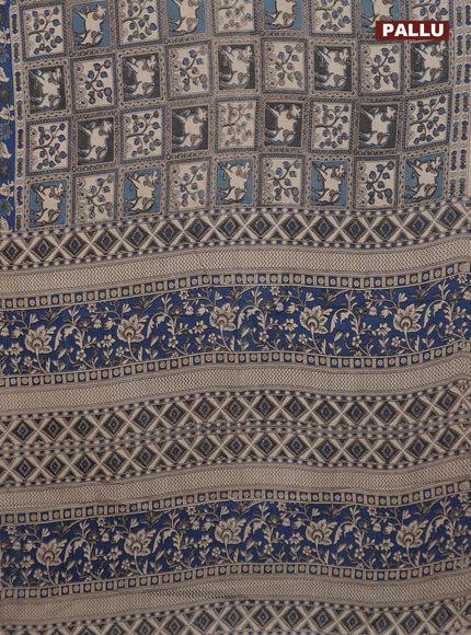 Kalamkari cotton saree pastel blue beige and blue with allover prints and printed border