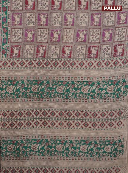 Kalamkari cotton saree violet maroon and teal green with allover prints and printed border