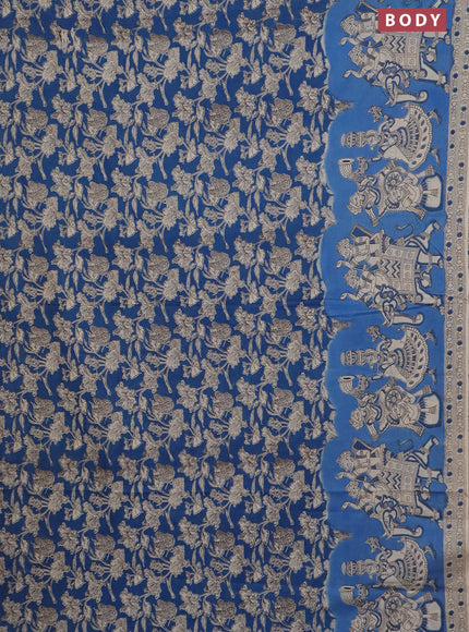 Kalamkari cotton saree blue and beige with allover prints and printed border