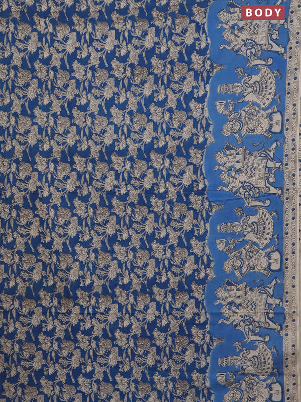 Kalamkari cotton saree blue and beige with allover prints and printed border