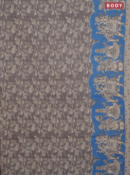 Kalamkari cotton saree grey and blue beige with allover prints and printed border