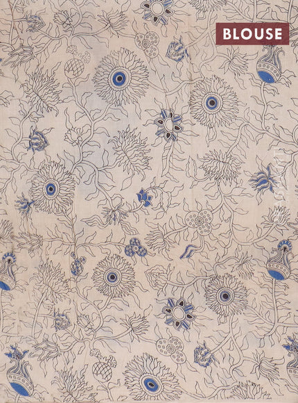 Kalamkari cotton saree grey blue and beige with allover prints and printed border