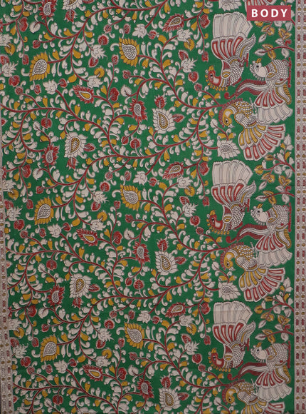 Kalamkari cotton saree green and beige with allover prints and printed border