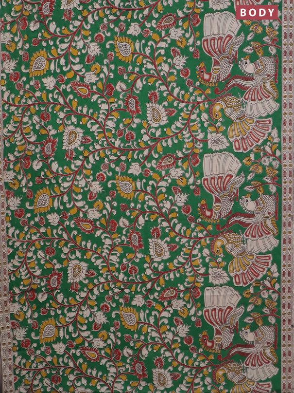 Kalamkari cotton saree green and beige with allover prints and printed border