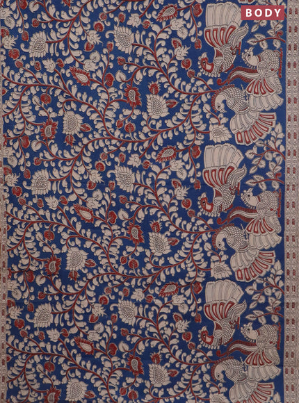 Kalamkari cotton saree blue and beige with allover prints and printed border