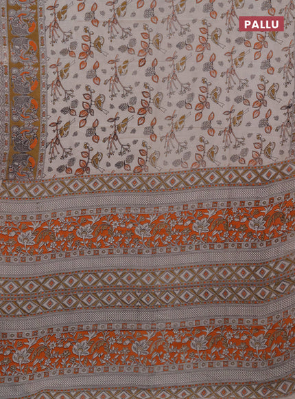 Kalamkari cotton saree beige orange and mustard shade with allover prints and printed border