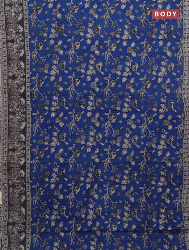 Kalamkari cotton saree blue and grey with allover prints and printed border