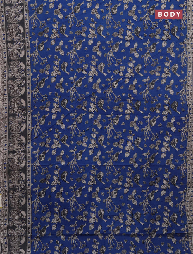 Kalamkari cotton saree blue and grey with allover prints and printed border