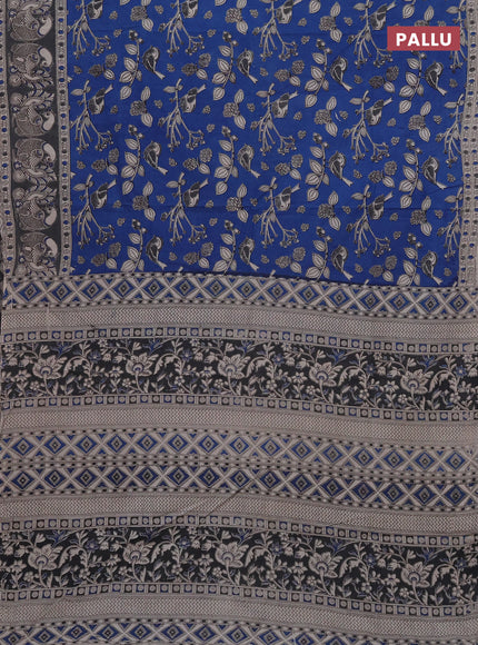 Kalamkari cotton saree blue and grey with allover prints and printed border