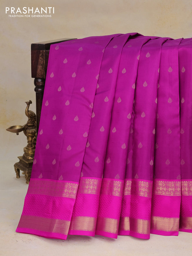 Pure kanchipuram silk saree purple and pink with zari woven buttas and rettapet zari woven border