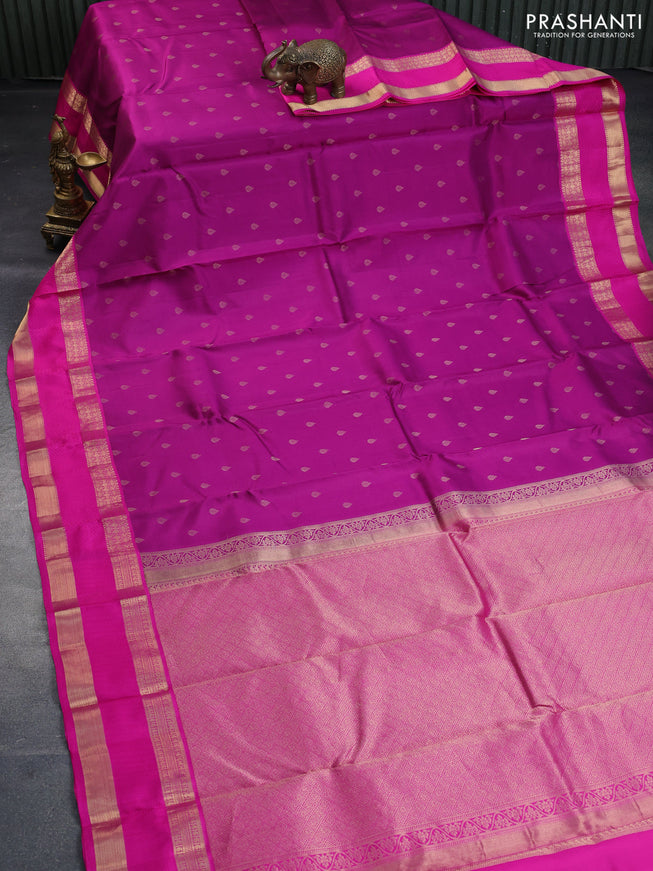 Pure kanchipuram silk saree purple and pink with zari woven buttas and rettapet zari woven border