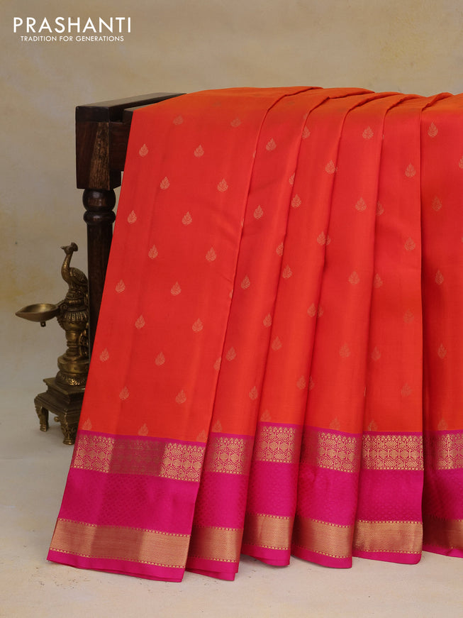 Pure kanchipuram silk saree orange and pink with zari woven buttas and rettapet zari woven border